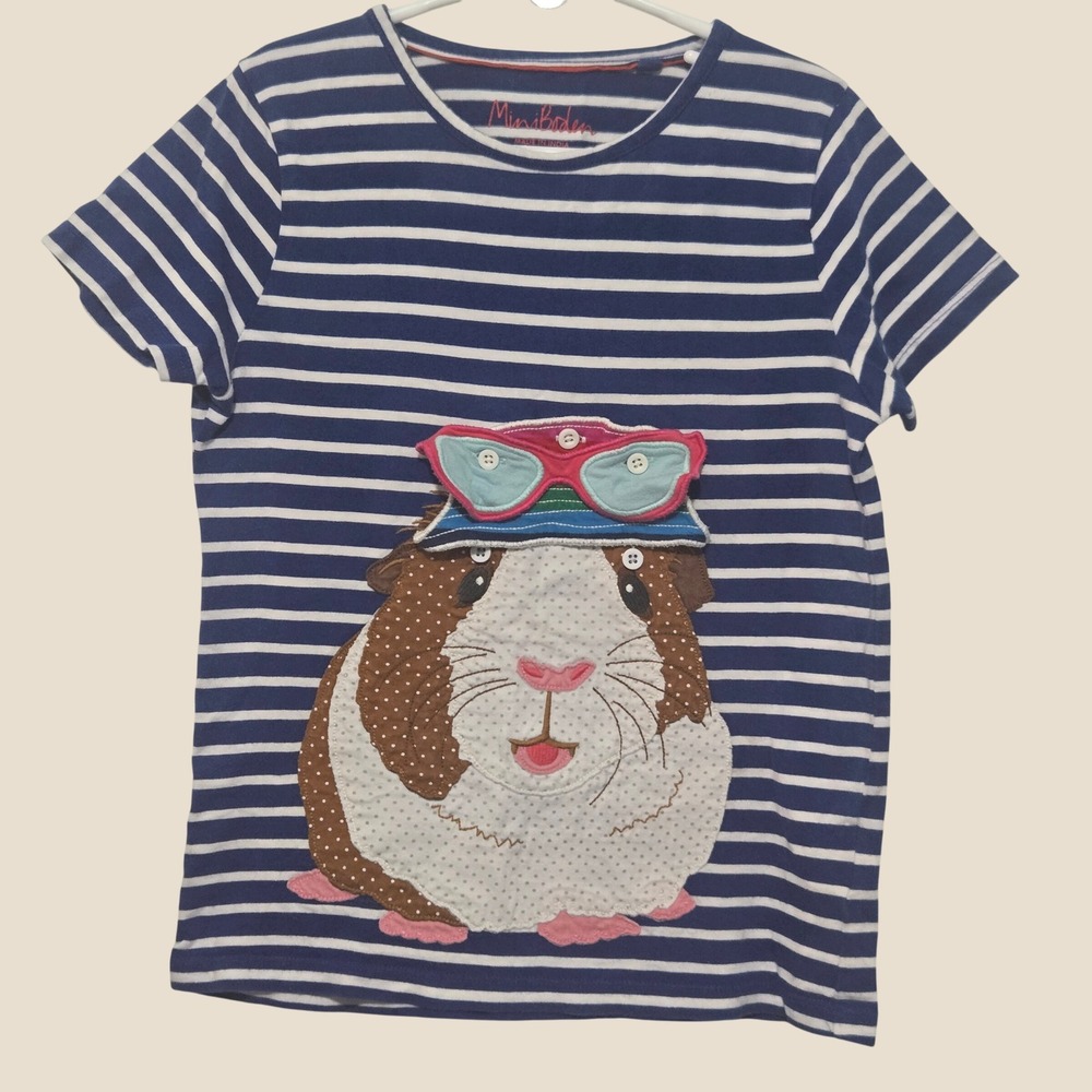 Mini Boden Girls Guinea Pig Lift the Flap Sunglasses Striped T-Shirt 8-9Y 134cm